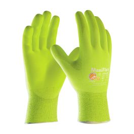 Hi-Vis Seamless Knit Nylon / Elastane Glove with Nitrile Coated MicroFoam Grip on Palm & Fingers, Hi-Vis Yellow, L 34-874FY/L