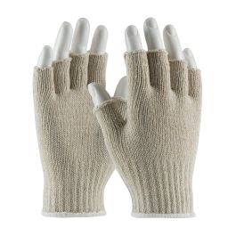 Medium Weight Seamless Knit Cotton/Polyester Glove - Natural with Half-Finger, Natural, L