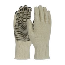 Heavy Weight Seamless Knit Cotton/Polyester Glove with PVC Dotted Grip - Coated Fingertips, Natural, L