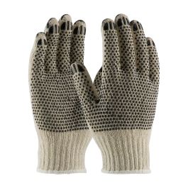 Heavy Weight Seamless Knit Cotton/Polyester Glove with PVC Dotted Grip - Double-Sided w/ Coated Fingertips, Natural, L