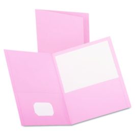 Twin-Pocket Folder, Embossed Leather Grain Paper, 0.5" Capacity, 11 x 8.5, Pink, 25/Box