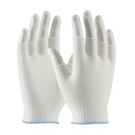 Light Weight Seamless Knit Nylon Clean Environment Glove - Half-Finger, White, L