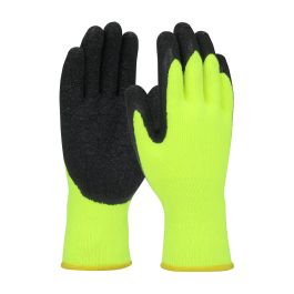Economy Hi-Vis Seamless Knit Acrylic Glove with Latex Coated Crinkle Grip on Palm & Fingers, Hi-Vis Yellow, L