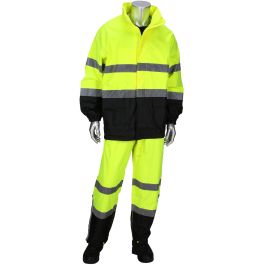 ANSI Type R Class 3 Two-Piece Rain Suit with Black Bottom, Hi-Vis Yellow, 2XL 4530/2XL