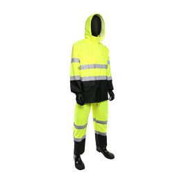 ANSI Type R Class 3 FR Treated Two-Piece Rain Suit with Black Bottom, Hi-Vis Yellow, 2XL 4530SE/2XL
