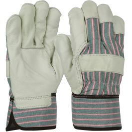 Economy Grade Top Grain Cowhide Leather Palm Glove with Fabric Back - Rubberized Safety Cuff, Green, M