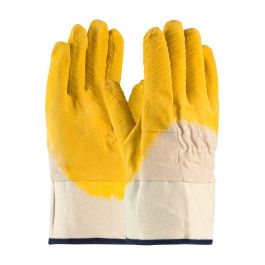 Latex Coated Glove with Canvas Liner and Crinkle Finish on Palm, Fingers & Knuckles - Rubberized Safety Cuff, Natural, MENS 55-3243