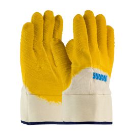 Latex Coated Glove with Jersey Liner and Crinkle Finish on Palm, Fingers & Knuckles - Plasticized Safety Cuff, Natural, MENS 55-3273