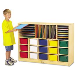 Sectional Mobile Cubbie with Assorted-Color Cubbie-Trays, 48" x 15" x 35.5", Birch