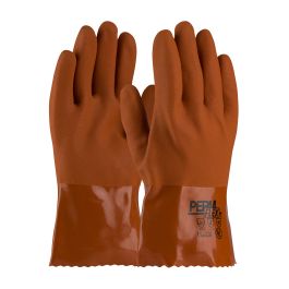 Cold Resistant PVC Glove with Seamless Liner and Rough Coating - 10", Brown, L