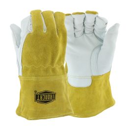 Ironcat® Top Grain Goatskin Leather Mig Welder's Glove with Split Cowhide Leather Back and Kevlar® Stitching - Split Leather Gauntlet Cuff, Brown, L 6143/L