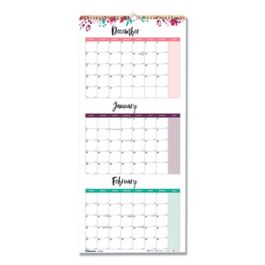 3-Month Wall Calendar, Colorful Leaves Artwork, 12.25 x 27, White/Multicolor Sheets, 14-Month (Dec to Jan): 2025
