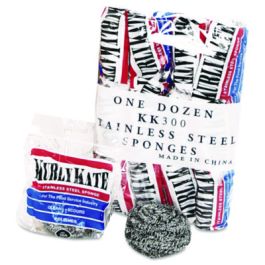 Stainless Steel Scrubbers, Medium, 3.5 x 3.5, Steel Gray, 12/Pack, 12 Packs/Carton