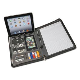 Power Padfolio, Zipper, 10.75 x 1.5 x 13.5, Polyurethane, Gray