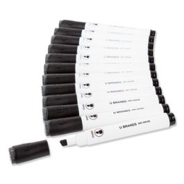 Chisel Tip Low-Odor Dry-Erase Markers with Erasers, Broad Chisel Tip, Black, Dozen