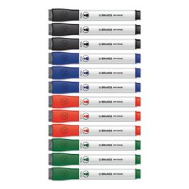 Chisel Tip Low-Odor Dry-Erase Markers with Erasers, Broad Chisel Tip, Assorted Colors, 12/Pack