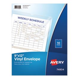Heavyweight Clear Vinyl Envelope with Thumb Notch, 12 x 9, Clear, 10/Pack