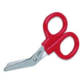 Angled First Aid Kit Scissors, 4" Long, 1.5" Cut Length, Crane-Style Red Handle