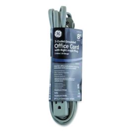 Power Strip, 3 Outlets, 8 ft Cord, Gray