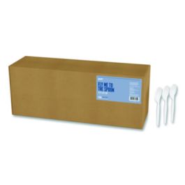 Mediumweight Plastic Cutlery, Spoon, Plastic, White, 1,000/Pack