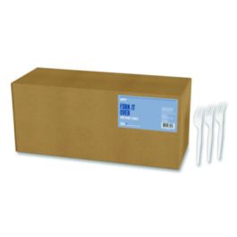 Mediumweight Plastic Cutlery, Fork, White, 1,000/Pack