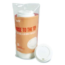 Plastic Hot Cup Lids, Fits 10 oz/12 oz/16 oz Hot Cups, White, 50/Pack