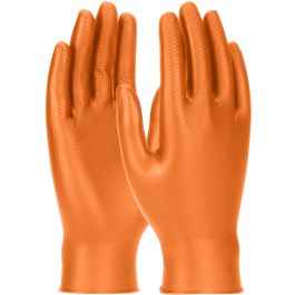 Extended Use Ambidextrous Nitrile Glove with Textured Fish Scale Grip - 6 Mil, Orange, XL 67-256/XL