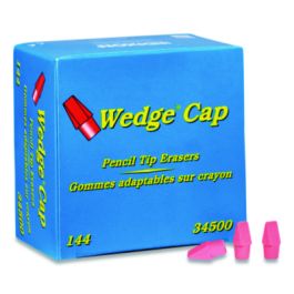 Wedge Cap Erasers, For Pencil Marks, Pink, 144/Box