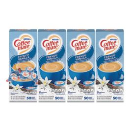 Liquid Coffee Creamer, French Vanilla, 0.38 oz Mini Cups, 50/Box, 4 Boxes/Carton