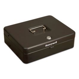 Tiered CantiDoor Lever Cash Box, 4 Bill, 5 Coin Slots, Key Lock, 11.9 x 9.7 x 3.5, Steel, Black