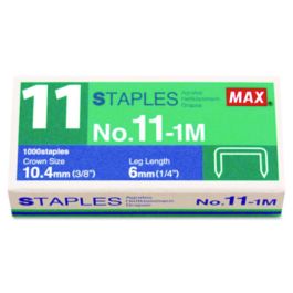 No. 11 Mini Staples, 0.25" Leg, 0.38" Crown, Steel, 1,000/Box