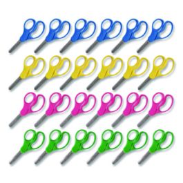 Kids' Blunt Tip Stainless Steel Safety Scissors, 5" Long, 2.05" Cut Length, Straight Assorted Color Handles, 24/Pack