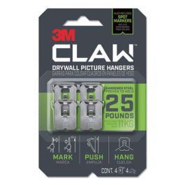 Claw Drywall Picture Hanger, Stainless Steel, 25 lb Capacity, 4 Hooks and 4 Spot Markers,