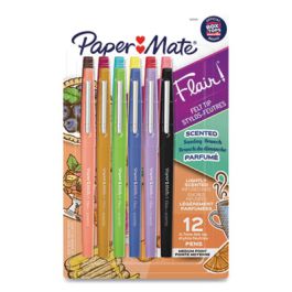 Flair Scented Felt Tip Porous Point Pen, Stick, Medium 0.7 mm, Sunday Brunch Scents, Assorted Ink and Barrel Colors, 12/Pack
