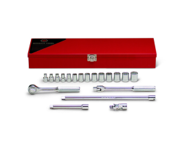 19 Pieces—6 & 12 Pt. Standard Metric Socket Set, 3/8" Drive Size, 19 Pieces 364