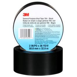 3M™ General Purpose Vinyl Tape 764, Black, 2 in x 36 yd, 5 mil, 24 Roll/Case, Individually Wrapped Conveniently Packaged