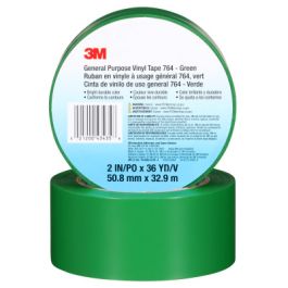 3M™ General Purpose Vinyl Tape 764, Green, 2 in x 36 yd, 5 mil, 24 Roll/Case, Individually Wrapped Conveniently Packaged