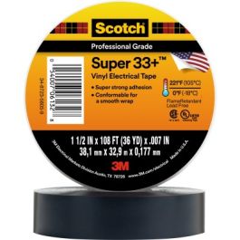 Scotch® Super 33+ Vinyl Electrical Tape, 1-1/2 in x 36 yd, 1-1/2 in Core, Black, 50 rolls/Case