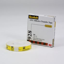 Scotch® ATG Repositionable Double Coated Tissue Tape 928, Translucent White, 1/4 in x 18 yd, 2 mil, (12 Roll/Carton) 72 Roll/Case