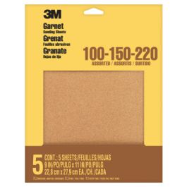 3M™ Garnet Sanding Sheets 9040NA, 9 in x 11 in, Assorted Grits, 5 sheets/pk, 10 pks/inner, 50 pks/cs