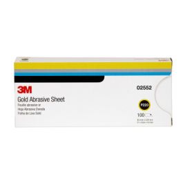 3M™ Gold Abrasive Sheet, 02552, P220 grade, 3 2/3 in x 9 in, 100 sheets per pack, 5 packs per case