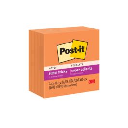 Post-it® Super Sticky Notes 654-5SSNO, 3 in x 3 in (76 mm x 76 mm), Neon Orange, 5 Pads/Pack, 90 Sheets/Pad