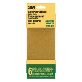 3M™ General Purpose Sanding Sheets 9019NA-CC, 3 2/3 in x 9 in, Assorted grit, 6/pk, 20 pks/cs