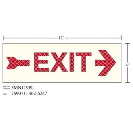 3M™ Photoluminescent Film 6900, Shipboard Sign 3MN119PL, 12 in x 4 in, EXIT with Right Arrow, 10/Package
