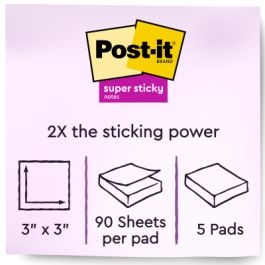 Post-it® Super Sticky Notes 654-5SSLE, 3 in x 3 in (76 mm x 76 mm), Limeade, 5 Pads/Pack