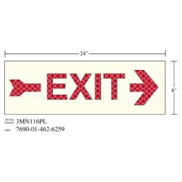 3M™ Photoluminescent Film 6900, Shipboard Sign 3MN116PL, 24 in x 8 in, EXIT with Right Arrow, 10/Package