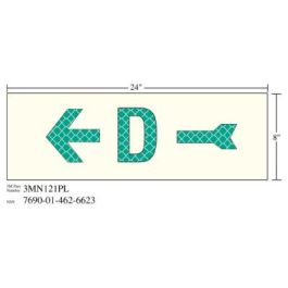 3M™ Photoluminescent Film 6900, Shipboard Sign 3MN121PL, 24 in x 8 in, D with Left Arrow, 10/Package