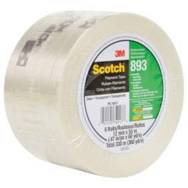 Scotch® Filament Tape 893, Clear, 12 mm x 55 m, 6 mil, 72 Roll/Case