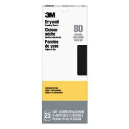 3M™ Drywall Sanding Sheets 99433NA, 4 3/16 in x 11 1/4 in, 80 grit, 25 shts/pk, 10pks/cs