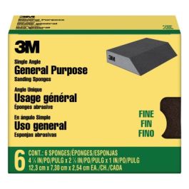 3M™ General Purpose Sanding Sponge CP040-6P, Single Angle, 2 7/8 in x 4 7/8 in x 1 in, Fine, 6/pk, 4 pks/cs
